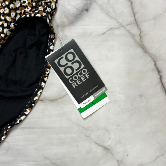 Coco Reef Animal Print/Black Reversible Fold Over High Waist Bikini Bottom L New - Picture 4 of 7